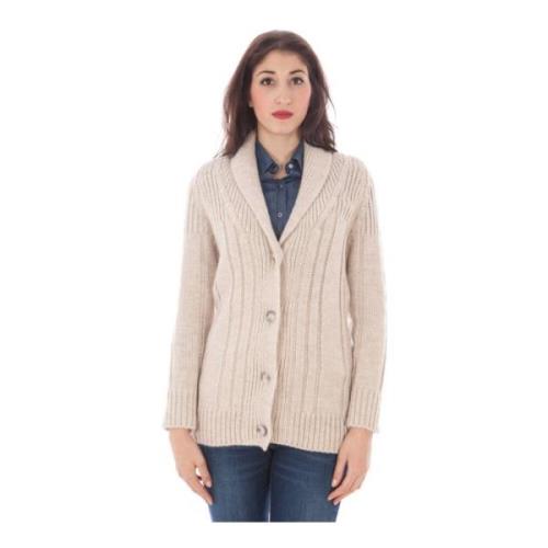 Langærmet Logo Knap Cardigan Beige