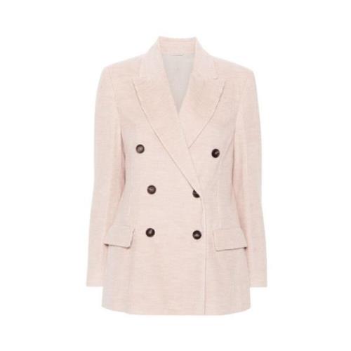 Corduroy Beige Blazer med Peak Revers