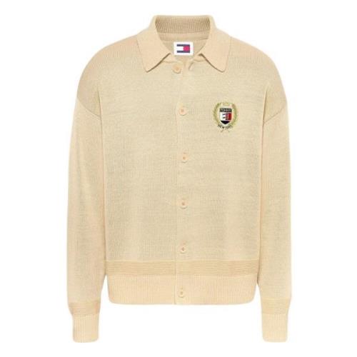 Beige Uld Polo Cardigan Sweater