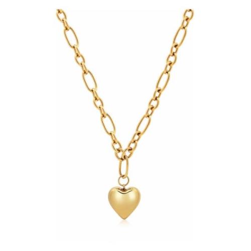 Womens Gold Cable Choker with Chunky Heart Pendant