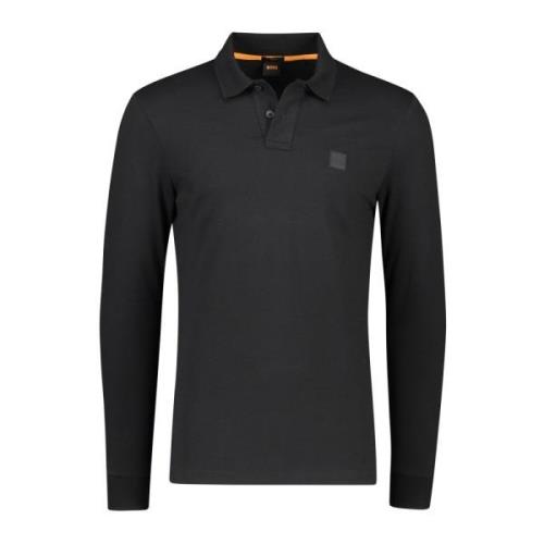 Sort langærmet poloshirt