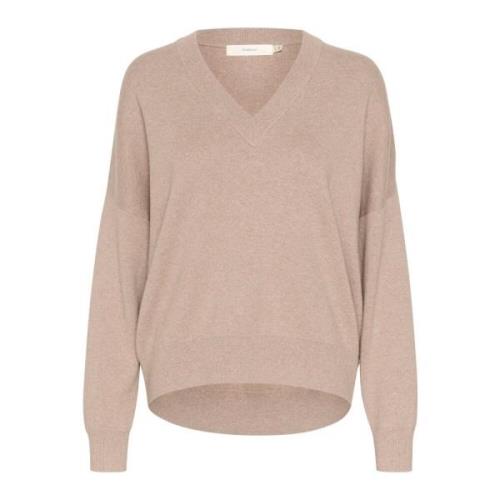 V-Neck Strik Trøje Sandy Grey Melange