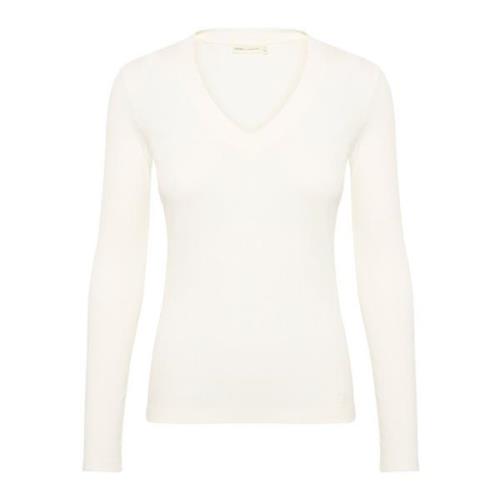 V-Neck Langærmet Top Whisper White