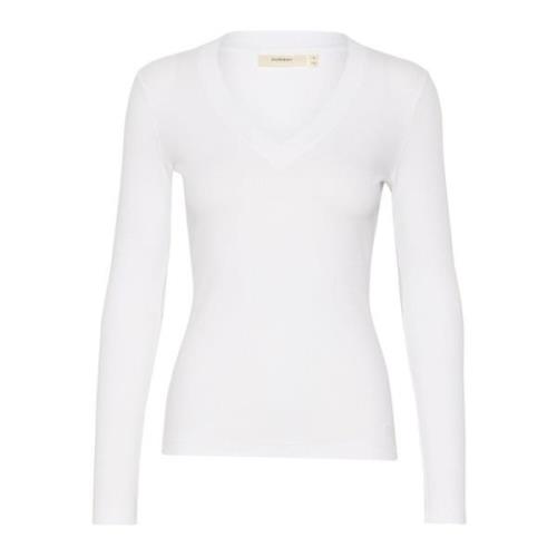 V-Neck Langærmet Top Ren Hvid