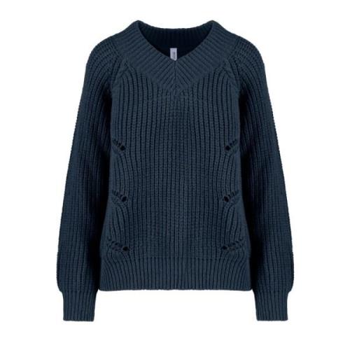 Ribbet Uldblanding V-Hals Sweater