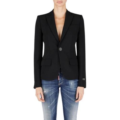 Sort Uldblanding Peak Lapel Blazer