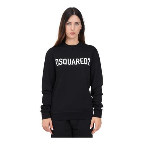 Sort Crewneck Sweatshirt Logo Print