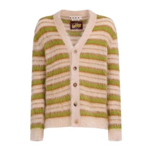 Stribet V-Neck Cardigan i Lys Kamel