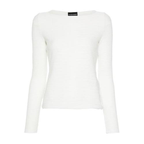 Hvid Stribet Bådhals Sweater