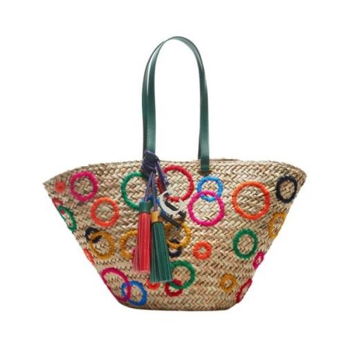 Multifarvede Cirkler Straw Tote Taske