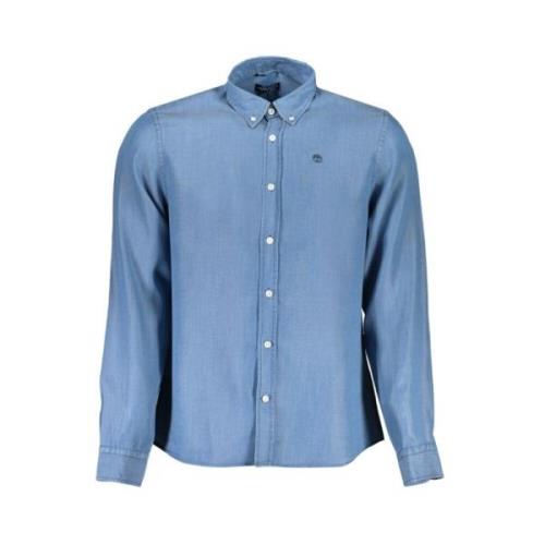 Blå Lyocell Skjorte, Regular Fit, Button-Down