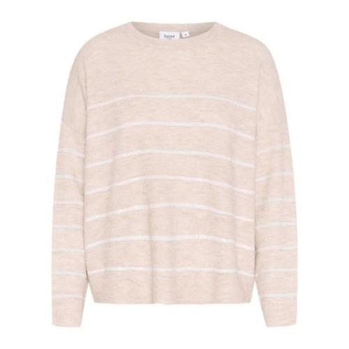 Hyggelig Strik Pullover i Creme Melange