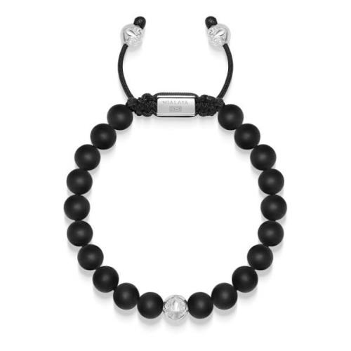 Mens Beaded Bracelet with Onyx and Sterling Silver Beads