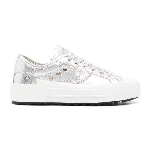 Metallic Læder Sneakers Hamret Tekstur