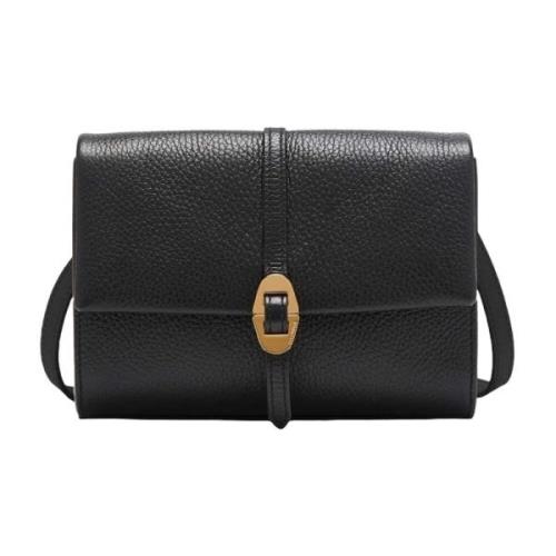 Sort Læder Crossbody Taske Metal Detalje