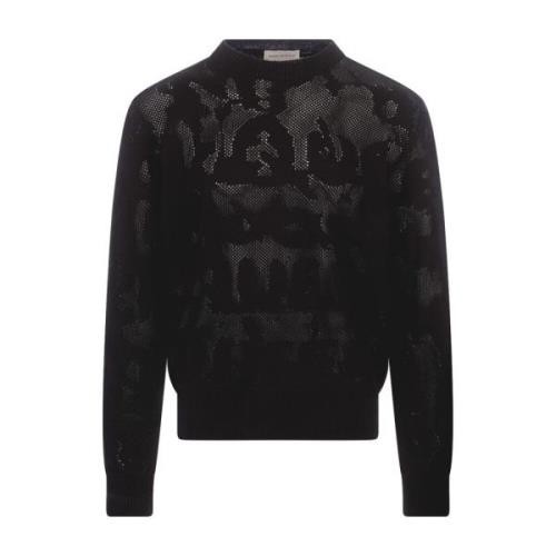 Sort Crew-Neck Sweater med Graffiti Mønster