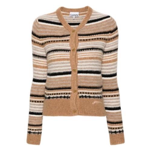 Beige V-Neck Sweater med Butterfly Knapper