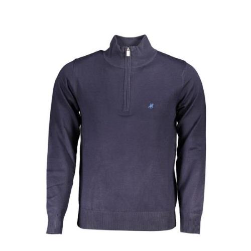 Broderet Half-Zip Blå Sweater