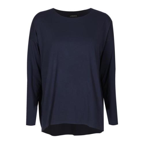 Navy LS Top med High-Low Hem