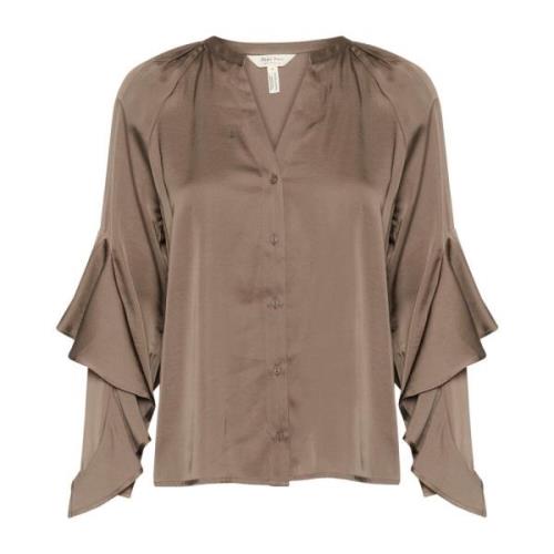 Elegant Ruffle Bluse Valnød