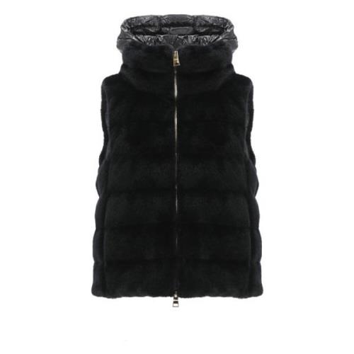 Quiltet Faux Fur Vest Ærmeløs Sort