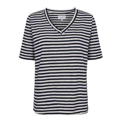 Stribet V-hals T-shirt Navy White