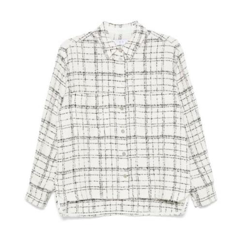 Beige Tweed Plaid Skjorte