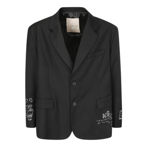 Broderet Oversize Blazer med Lommer