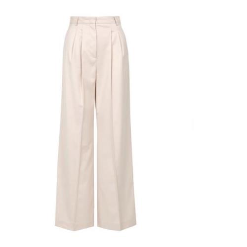 Creme Wide-Leg Bukser med Høj Talje