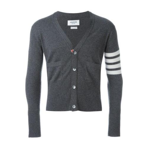 Grå Cashmere Cardigan med 4-Bar Stribe