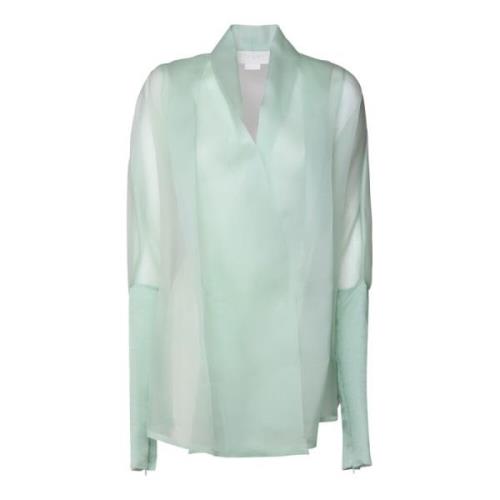 Jade V-Neck Blouse med Gennemsigtige Detaljer