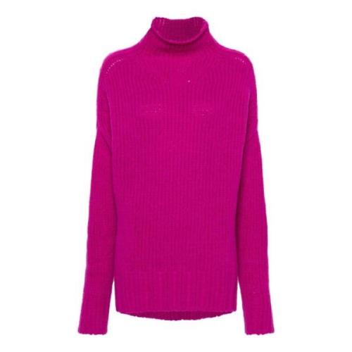 Fuchsia Strik Høj Hals Sweater