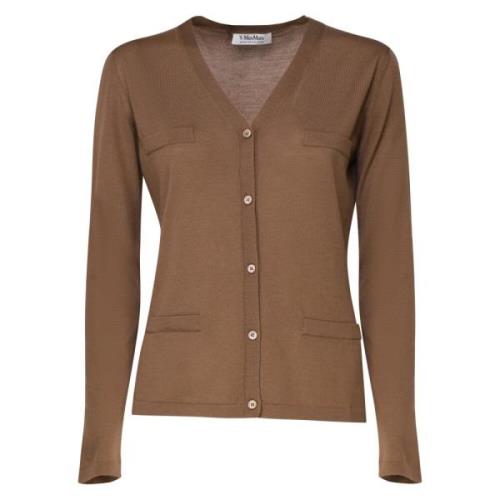 Kamel Uld V-Hals Cardigan Sweater