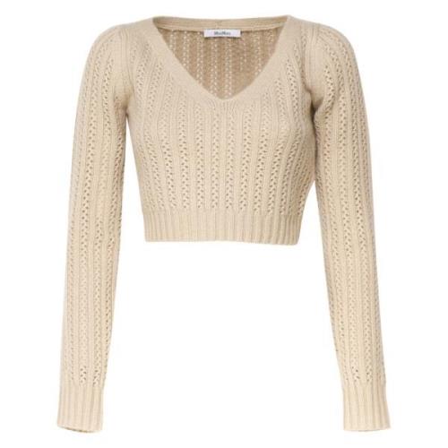 Beige Uld Cashmere V-Hals Sweater