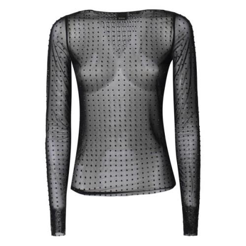 Sort Mesh Sweater med Rhinestones