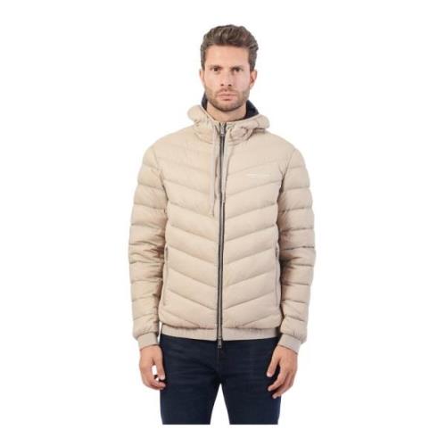 Beige Hætte Puffer Frakke