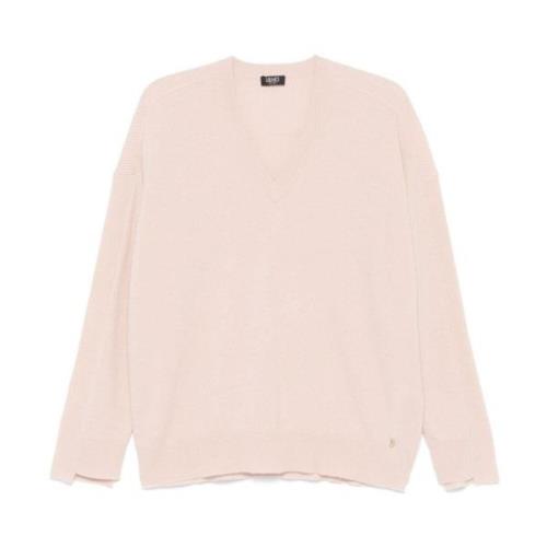 Pink Rib Strik V-Hals Sweater