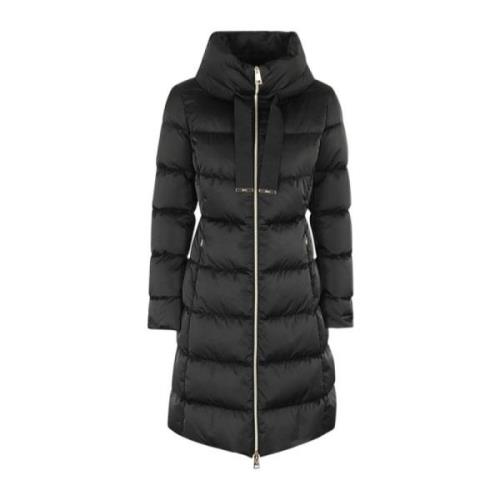 Lang Sort Satin Puffer Jakke