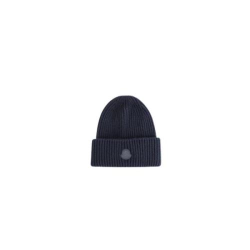 Navy Blue Cashmere Hat Leather Logo