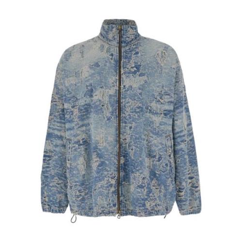 Blå Denim Jacquard Destroy Frakke