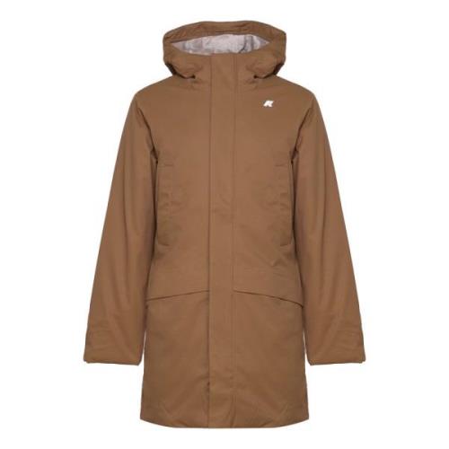 Brun Nylon Trenchcoat med Hætte