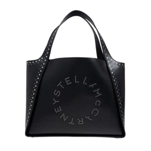 Studded Logo Faux Leather Tote Bag