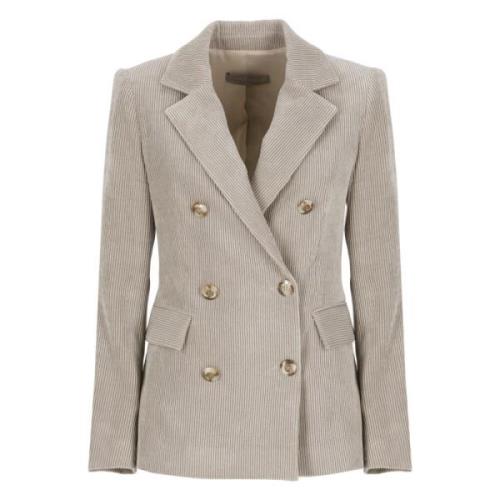 Beige Corduroy Blazer med Peak Revers