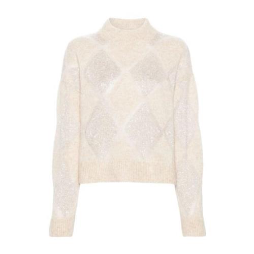 Diamantmønster Beige Sweater med Palietter