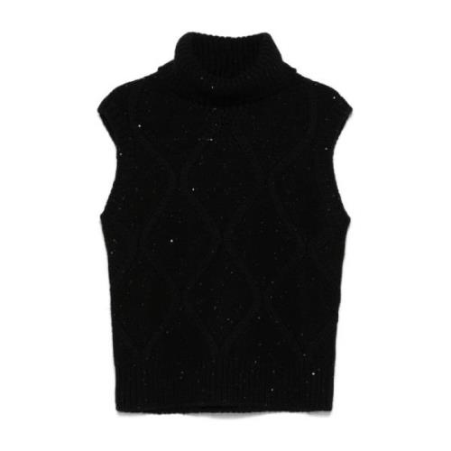 Sort Ærmeløs Rullekrave Sweater