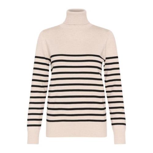 Stribet Rollneck Pullover Sweater Grå