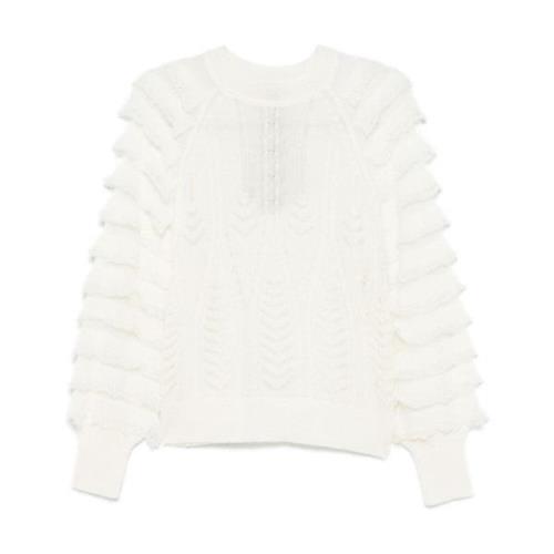 Creme Hvid Strik Ruffle Sweaters