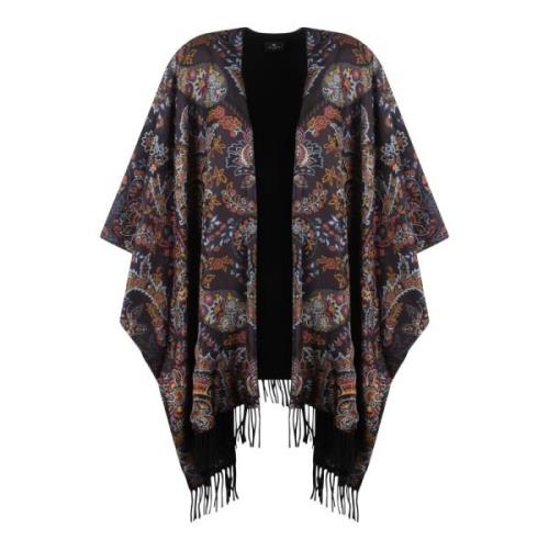 Blomstret Paisley Print Uld Silke Cape