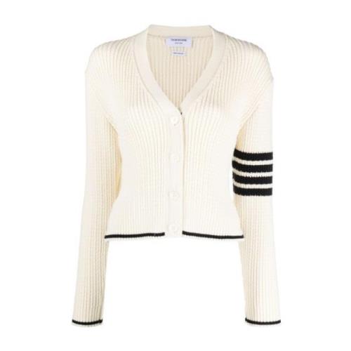 Hvid Kabeluld Cardigan Sweater