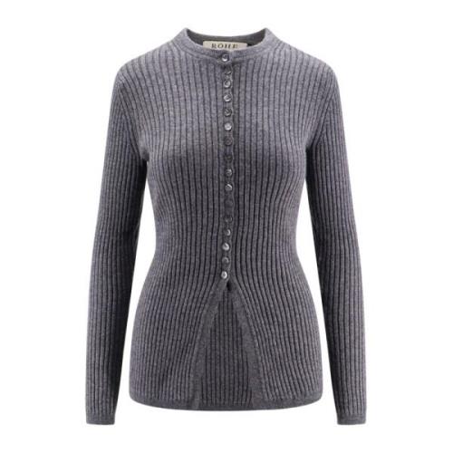 Ribbet uld og cashmere sweater med knaplukning